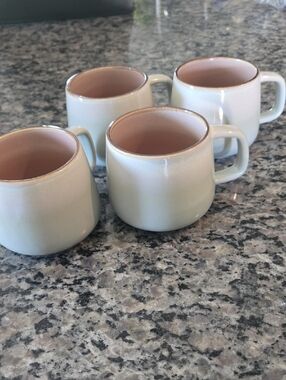 Ceramic Cream and Ash Green Glazed Mugs - Set of 4